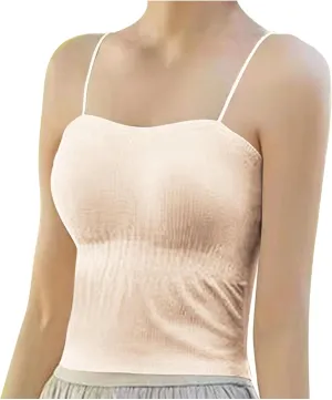 2025 Hot New Shirred Crop Cami Tops for Women Spaghetti Strap Built in Bra Camisoles Summer Sleeveless Slim Rave Tees