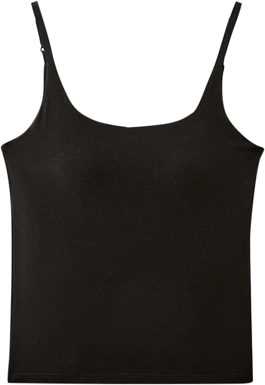 2025 New Athletic Cami Tops with Built in Bra Women Adjustable Strap Camisoles Sleeveless Under Shirts Stretchy Tees