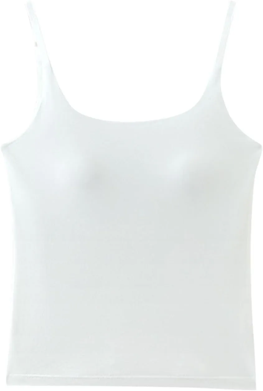 2025 New Athletic Cami Tops with Built in Bra Women Adjustable Strap Camisoles Sleeveless Under Shirts Stretchy Tees