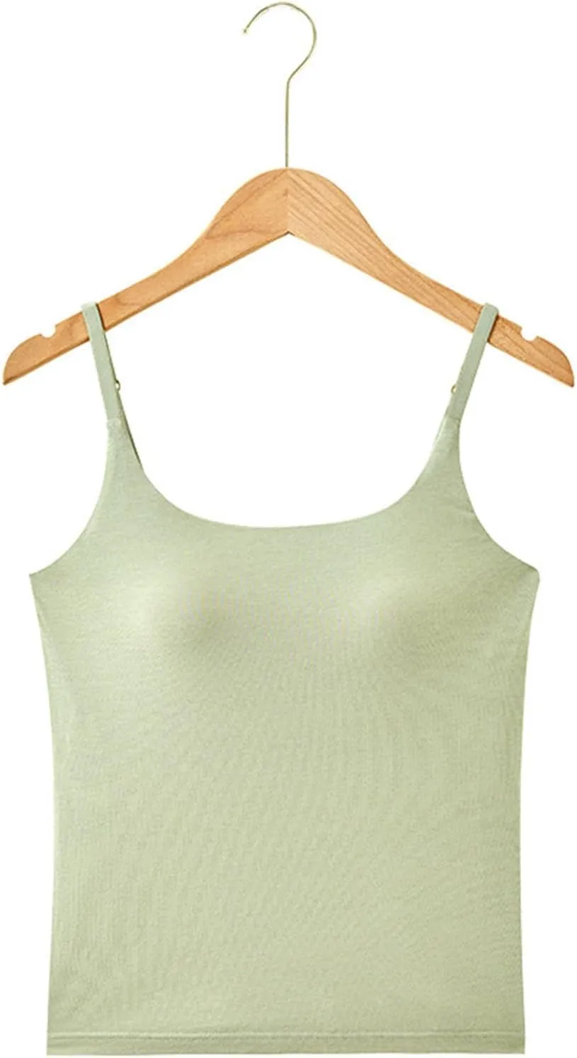 2025 New Athletic Cami Tops with Built in Bra Women Adjustable Strap Camisoles Sleeveless Under Shirts Stretchy Tees