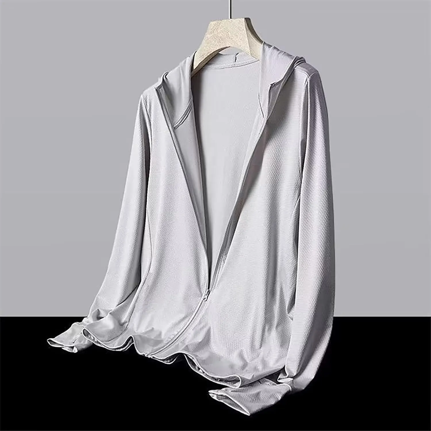 2025 Sun Protection Fishing Shirts for Men Long Sleeve UV SPF Hooded Outwear Lightweight Zip Up Rash Guard Tops