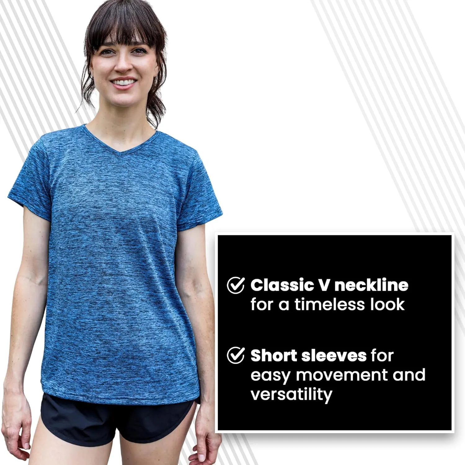 [5 Pack] Women’s Dry-Fit Wicking V-Neck T Shirts Activewear Running Yoga Workout Gym Tee Top