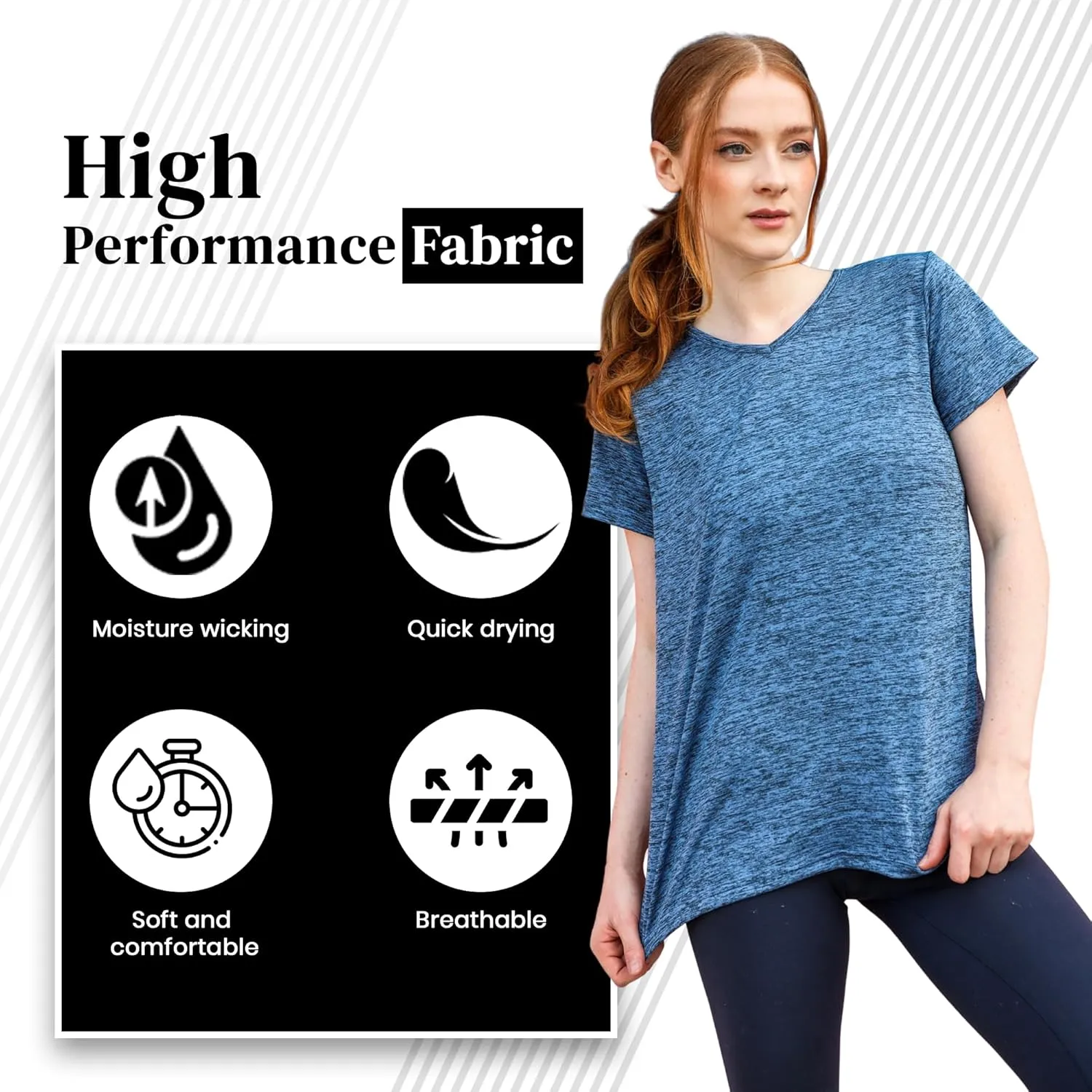 [5 Pack] Women’s Dry-Fit Wicking V-Neck T Shirts Activewear Running Yoga Workout Gym Tee Top