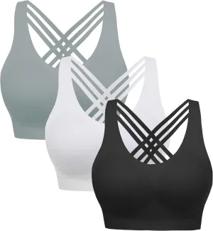 AKAMC Women's Cross Back Sport Bras,Adjustable Straps Padded Criss Cross Cropped Bras for Yoga Workout Fitness