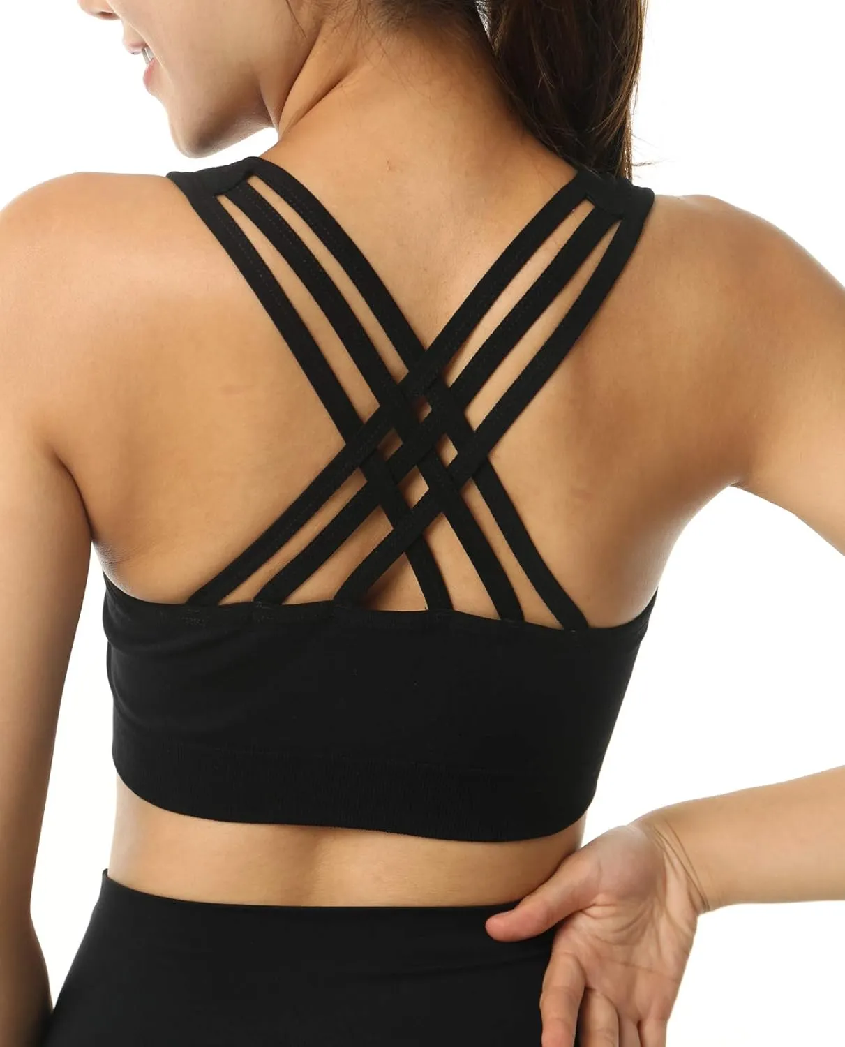 AKAMC Women's Cross Back Sport Bras,Adjustable Straps Padded Criss Cross Cropped Bras for Yoga Workout Fitness