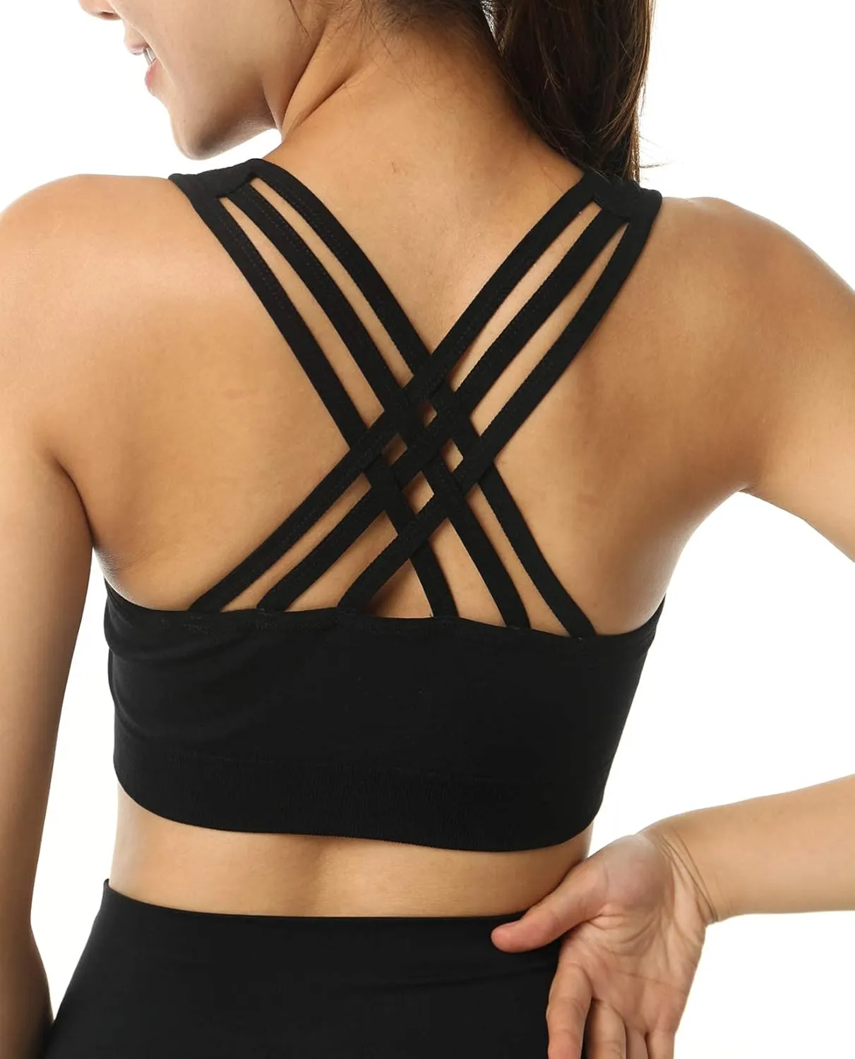 AKAMC Women's Cross Back Sport Bras,Adjustable Straps Padded Criss Cross Cropped Bras for Yoga Workout Fitness