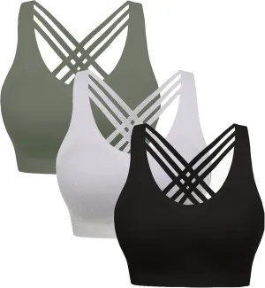 AKAMC Women's Cross Back Sport Bras,Adjustable Straps Padded Criss Cross Cropped Bras for Yoga Workout Fitness