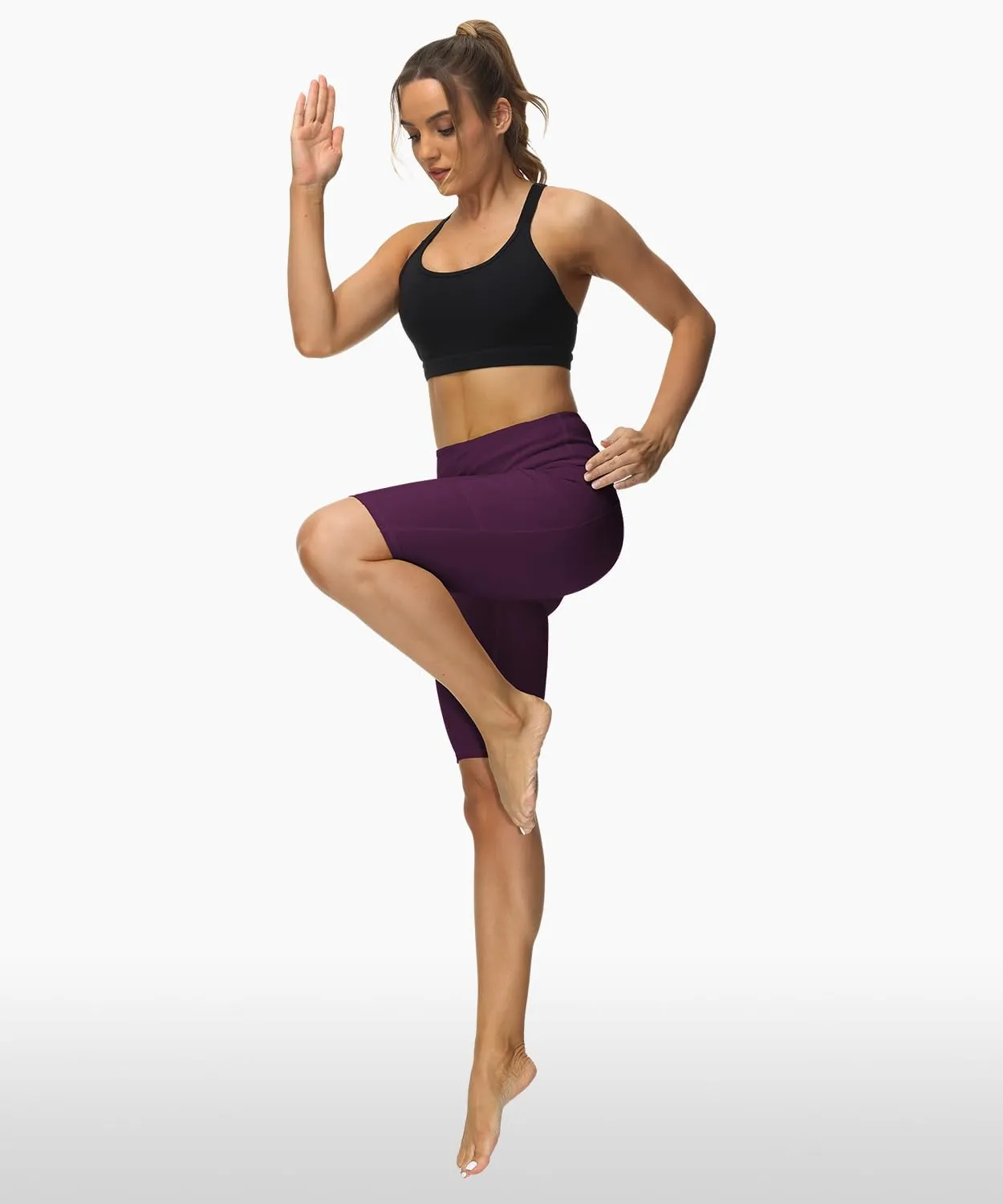 ALONG FIT Women High Waisted Biker Shorts Tummy Control Workout Yoga Shorts with Pockets Athletic Workout Running