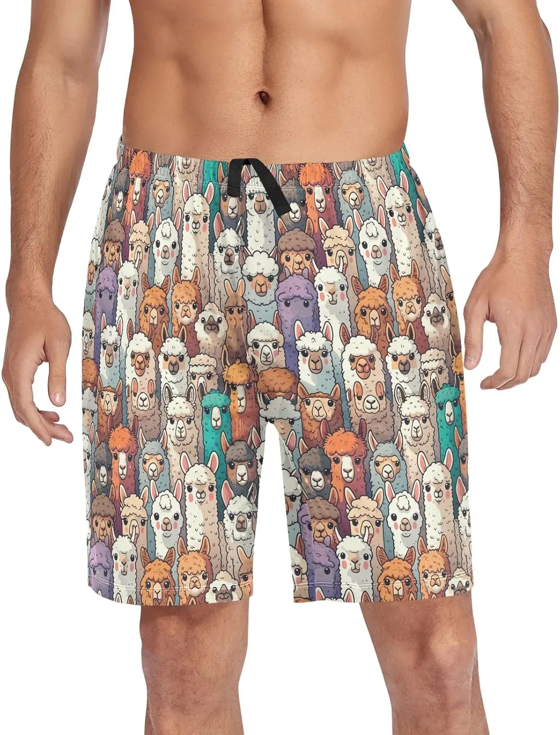 Alpaca Llama Animal Face Mens Pajama Shorts Soft Pants Lounge Sleepwear Bottoms with Drawstring & Pockets