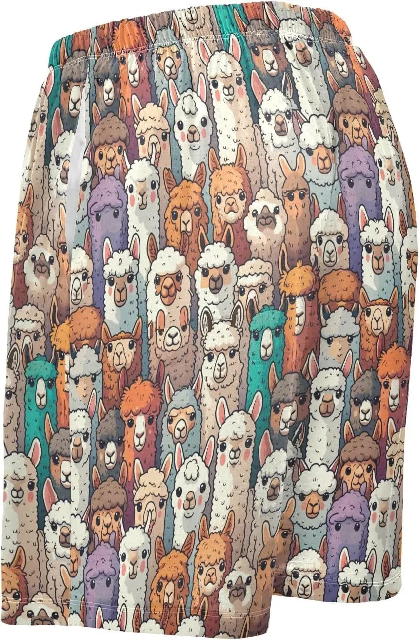Alpaca Llama Animal Face Mens Pajama Shorts Soft Pants Lounge Sleepwear Bottoms with Drawstring & Pockets