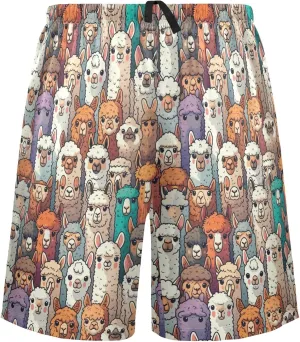Alpaca Llama Animal Face Mens Pajama Shorts Soft Pants Lounge Sleepwear Bottoms with Drawstring & Pockets
