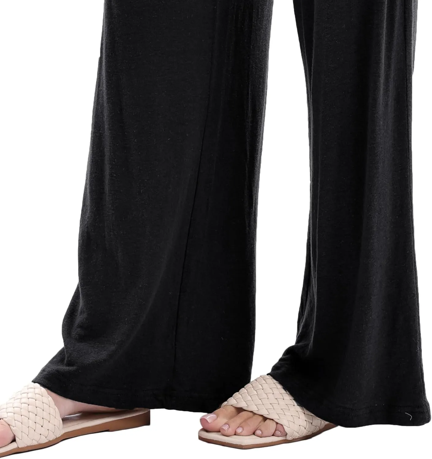 Amazhiyu Womens Linen Knit High Waist Elastic Wide Leg Lounge Pants with Pockets