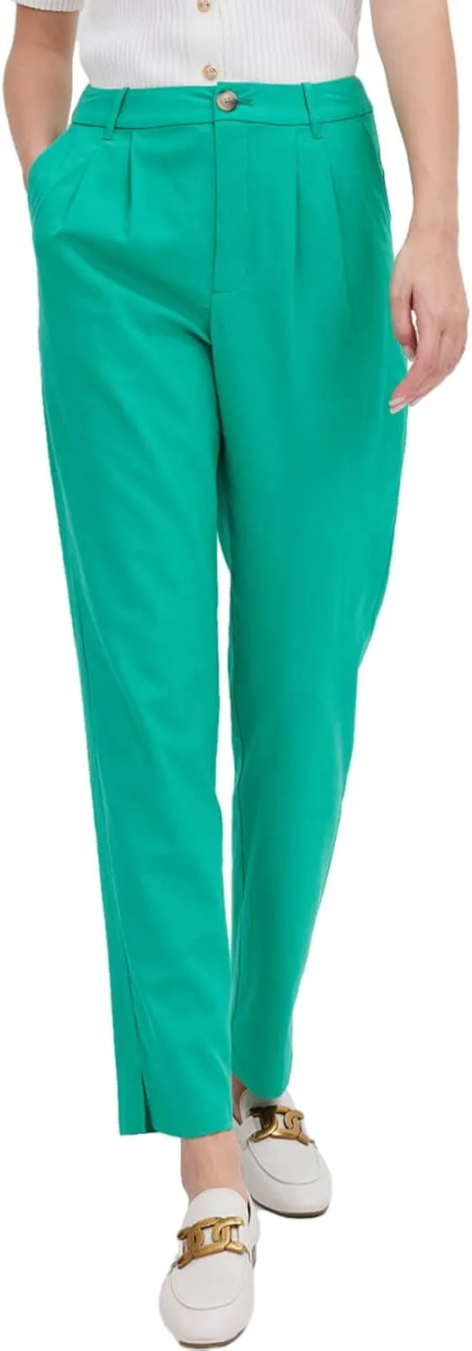 ASSUAL Women's Linen Blend Straight Leg Pants, Mid Waist Button Down Pants, Loose Fit All Day Dress Pants with Pockets