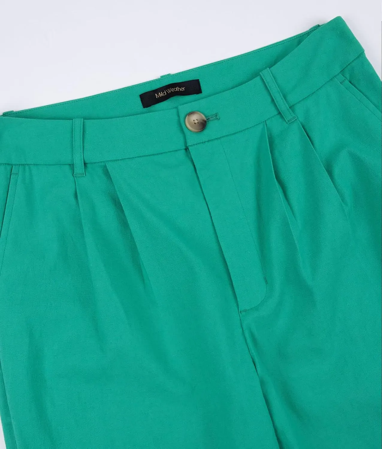 ASSUAL Women's Linen Blend Straight Leg Pants, Mid Waist Button Down Pants, Loose Fit All Day Dress Pants with Pockets