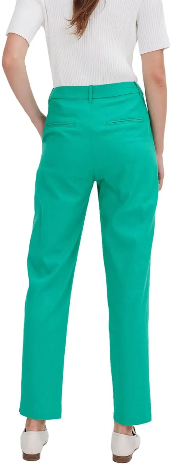 ASSUAL Women's Linen Blend Straight Leg Pants, Mid Waist Button Down Pants, Loose Fit All Day Dress Pants with Pockets
