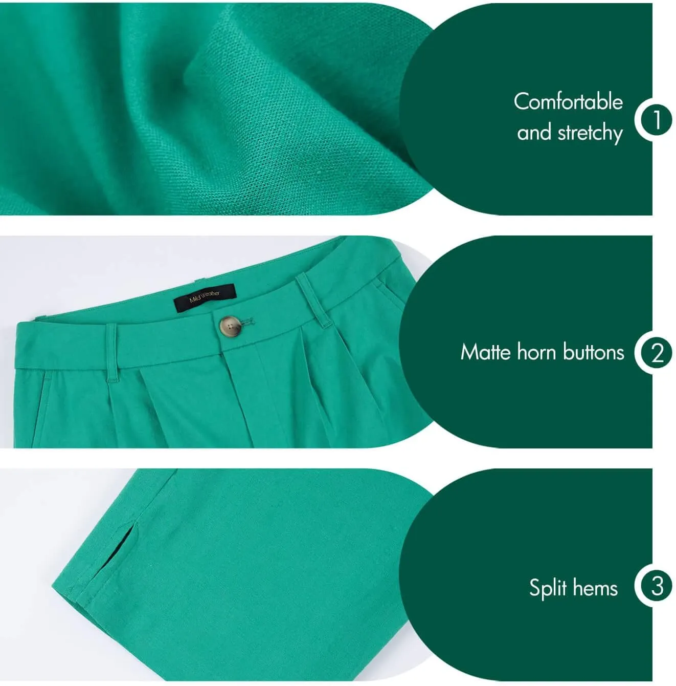 ASSUAL Women's Linen Blend Straight Leg Pants, Mid Waist Button Down Pants, Loose Fit All Day Dress Pants with Pockets