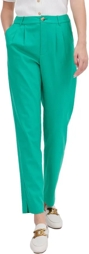 ASSUAL Women's Linen Blend Straight Leg Pants, Mid Waist Button Down Pants, Loose Fit All Day Dress Pants with Pockets