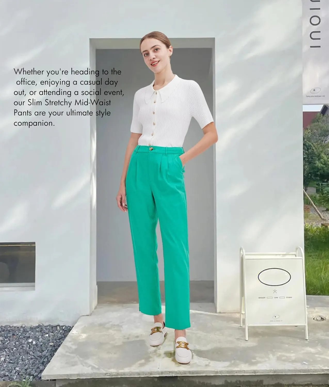 ASSUAL Women's Linen Blend Straight Leg Pants, Mid Waist Button Down Pants, Loose Fit All Day Dress Pants with Pockets