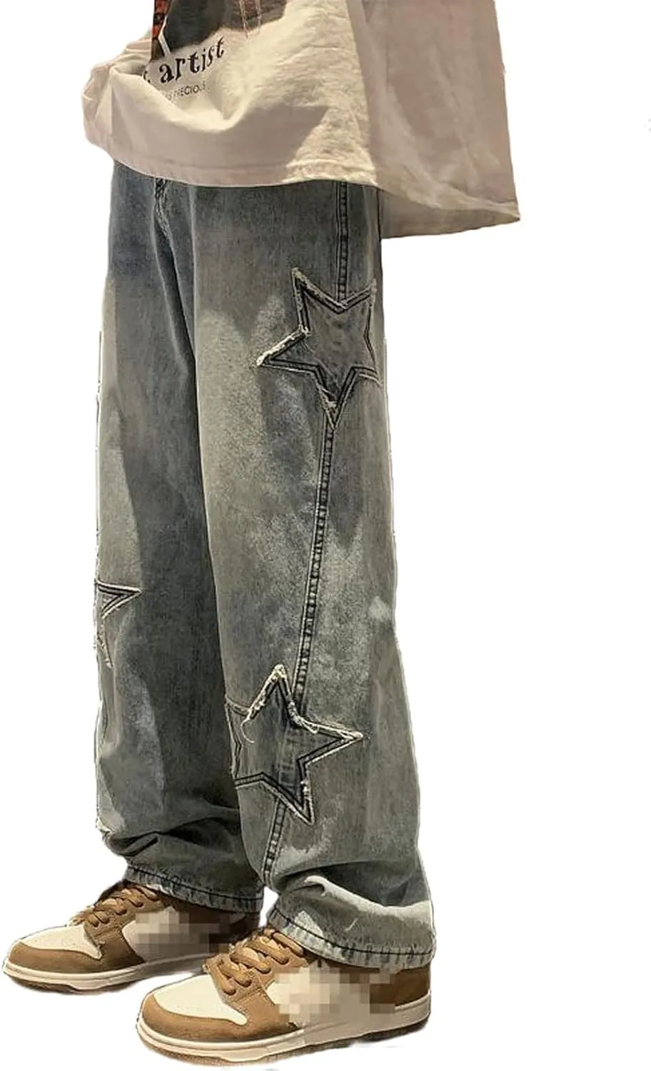 Astellarie Mens Streetwear Gothic Loose Fit Hip Hop Baggy Straight Leg Jeans Pants Denim Trousers with Pockets