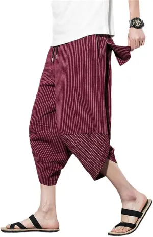Autumn Harajuku Men Hip Hop Harem Pants Summer Trousers Mens Casual Pants Male Stripe Calf-Length Pants Chinese Style