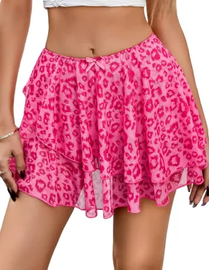 Avidlove Women Pleated Sheer Mini Skirt Y2k Asymmetrical Flowy Short Skirts Sexy Rave Outfits