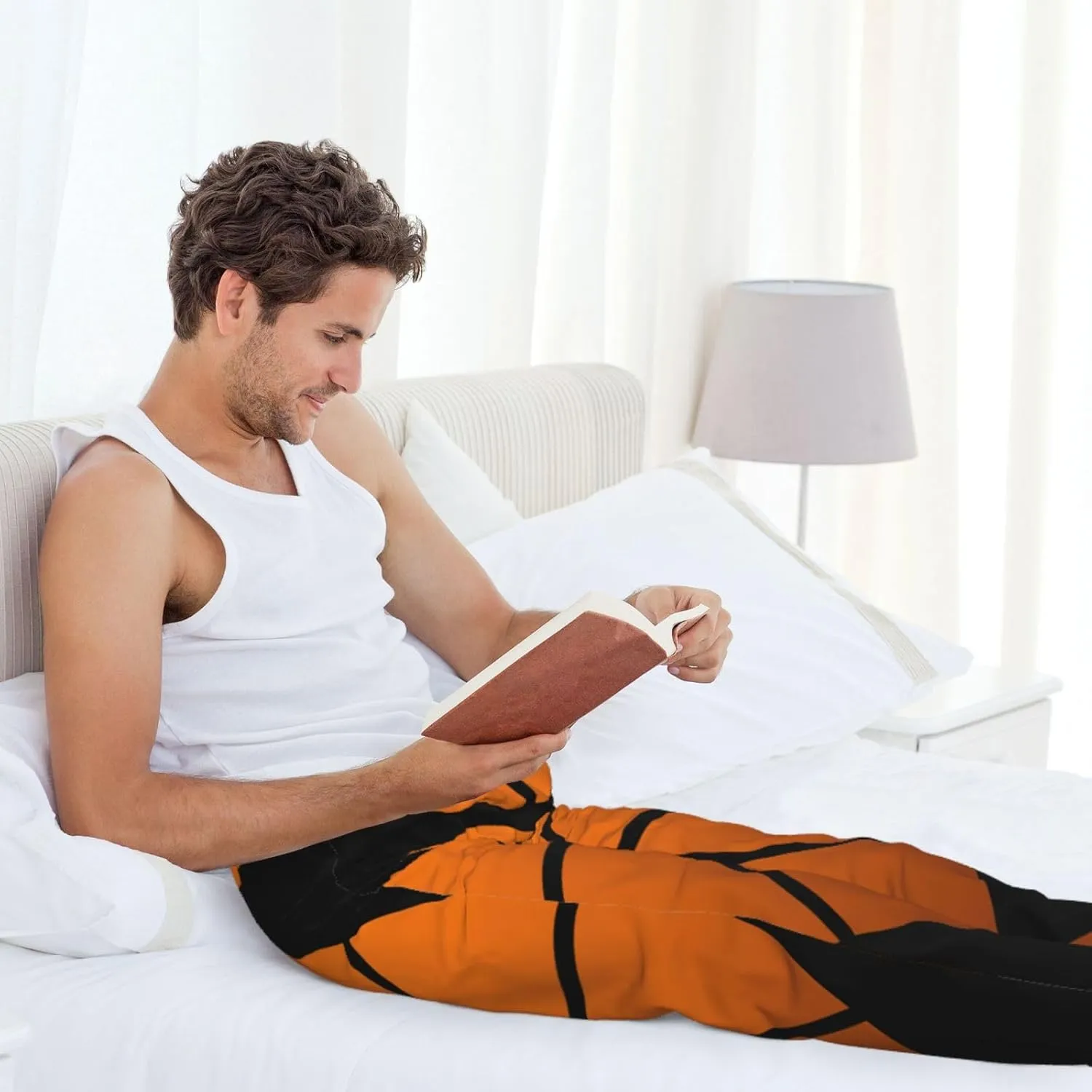 Basketball Print Men Relaxation Pajama Pants Soft Lightweight Lounge Bottoms With Drawstring Pants