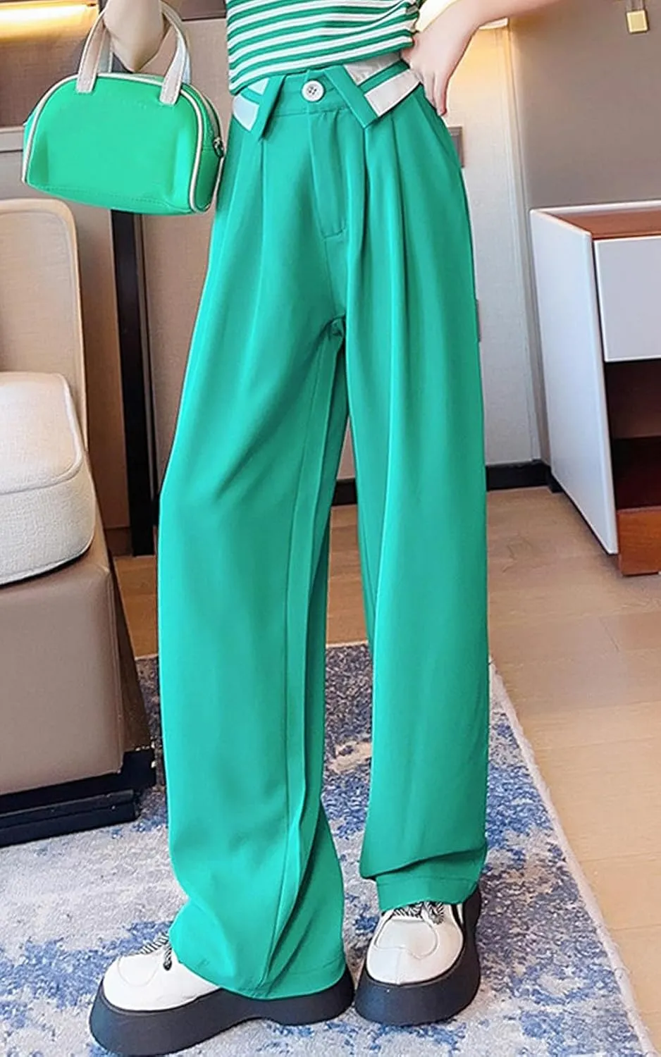 Betusline Girls' High Elastic Waist Wide Leg Pants, 3 Years - 13 Years