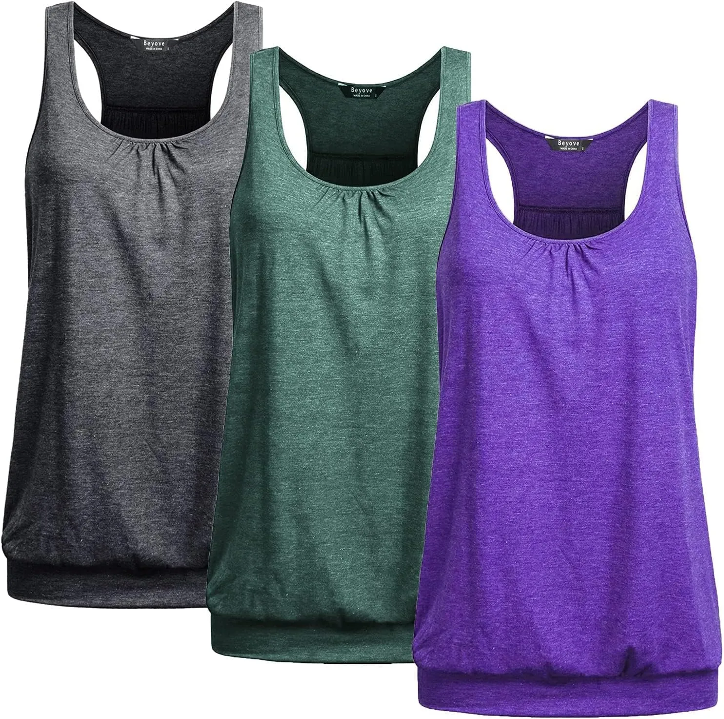 Beyove Racerback Tank Tops for Women Yoga Athletic Workout Tops Sleeveless Loose Fit Muscle Shirts Activewear 3 Pack