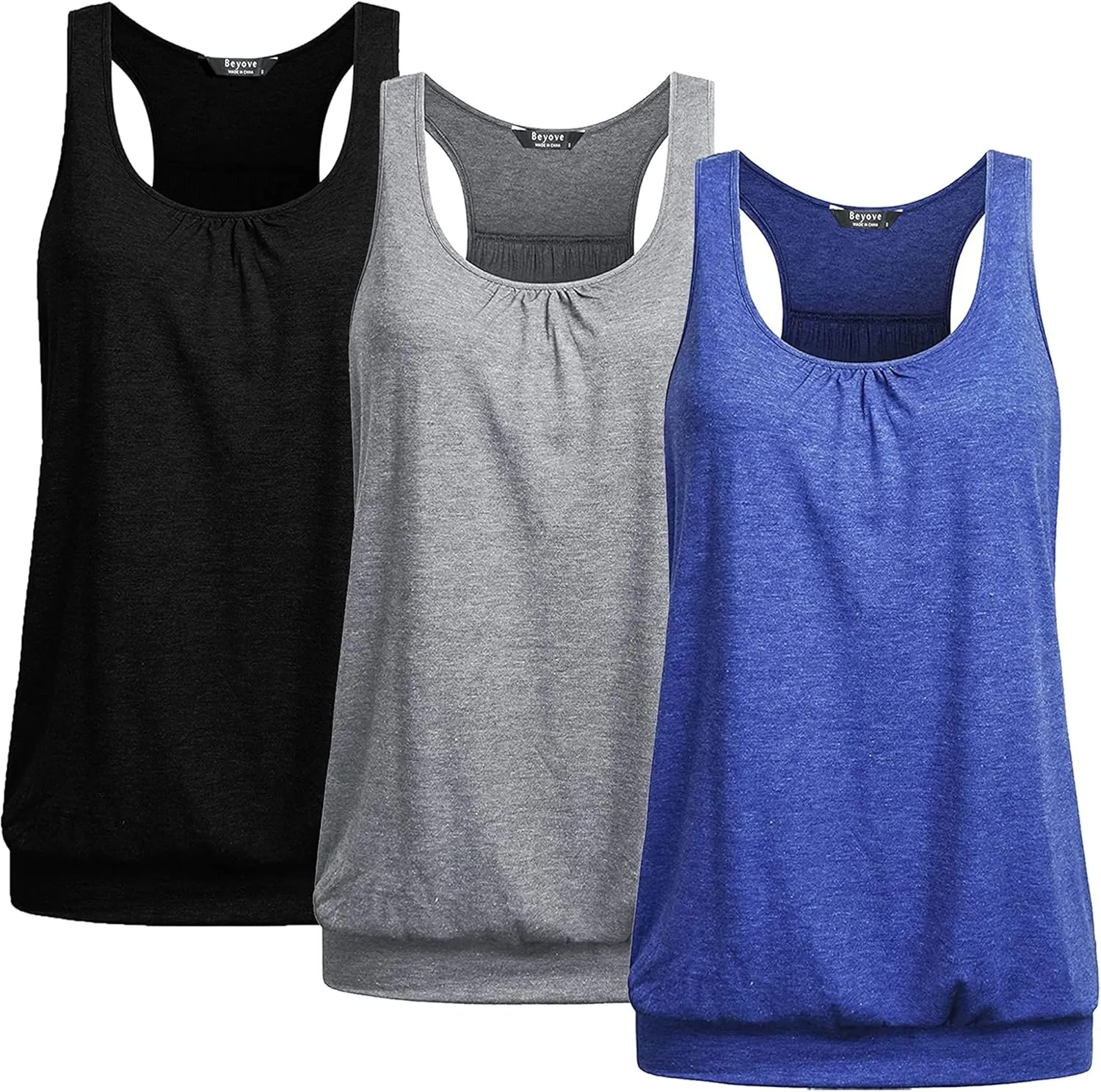 Beyove Racerback Tank Tops for Women Yoga Athletic Workout Tops Sleeveless Loose Fit Muscle Shirts Activewear 3 Pack