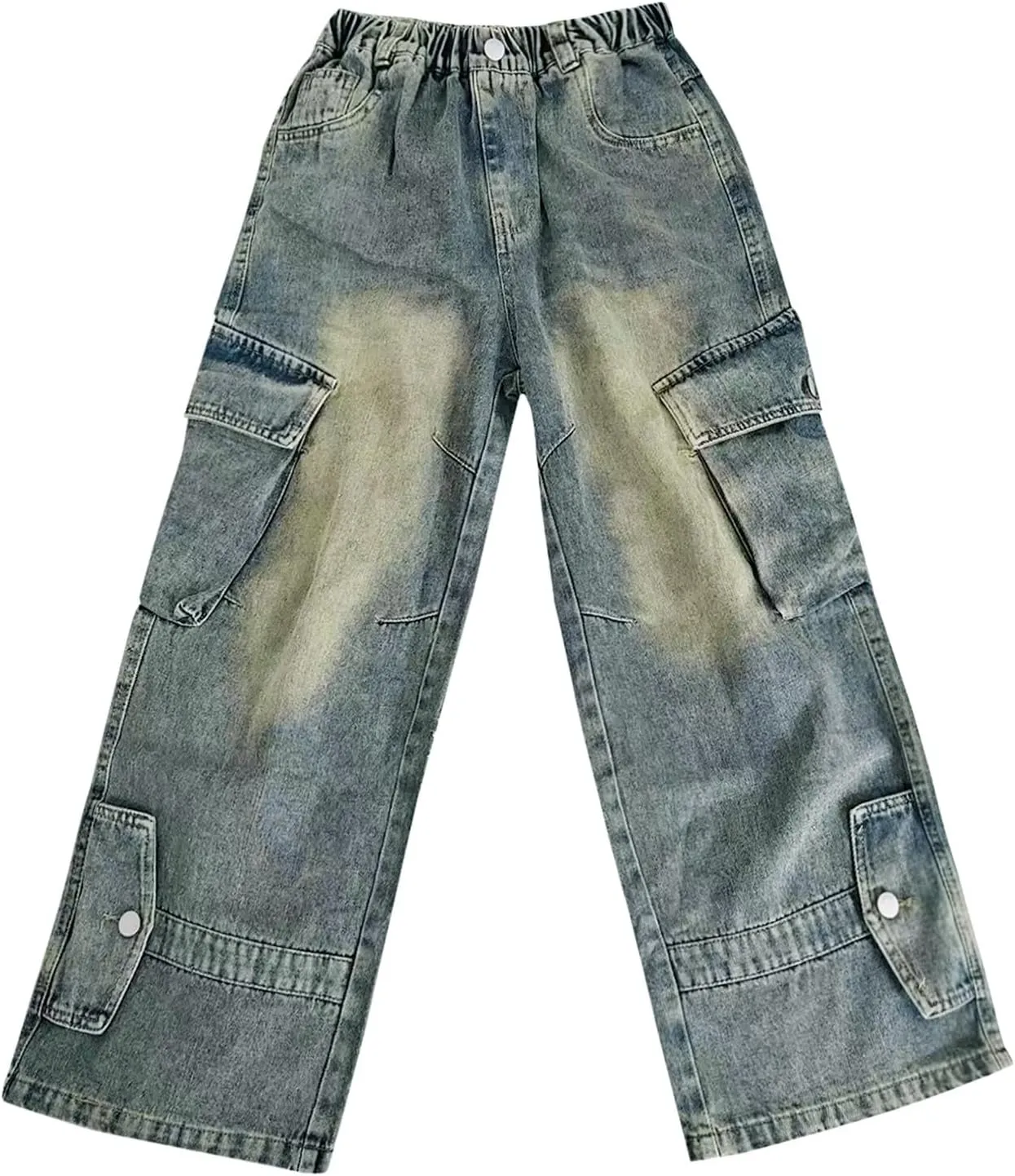 Boys Baggy Jeans Cargo Denim Pants Kids Elastic Waist Trousers Flap Pocket Vintage Streetwear Jeans Tracksuit Wide Leg