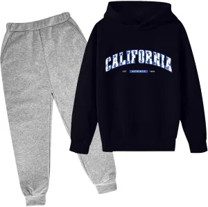 Boys' Jogger Set 2Pcs Outfits Letter Sweatsuit Long Sleeve Pullover Hoodie Sweatshirt and Cargo Sweatpants with Pocket