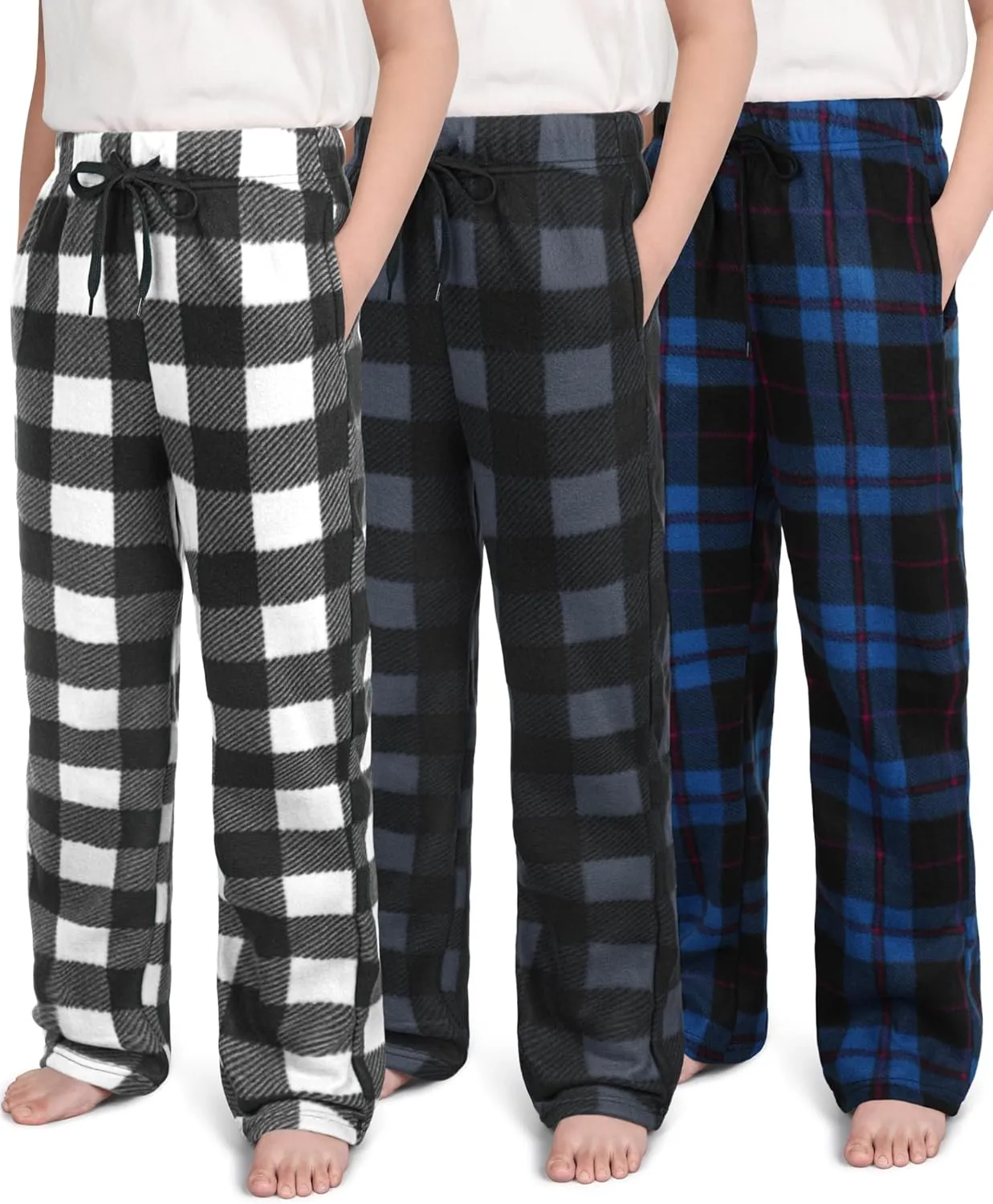 Boys Pajama Pants Kids Soft Micro Fleece Pajama Bottoms Boy's Plaid Sleepwear PJ Lounge Pants with Drawstring Pockets