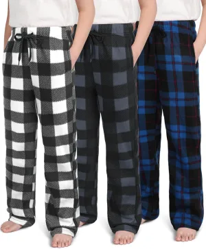 Boys Pajama Pants Kids Soft Micro Fleece Pajama Bottoms Boy's Plaid Sleepwear PJ Lounge Pants with Drawstring Pockets