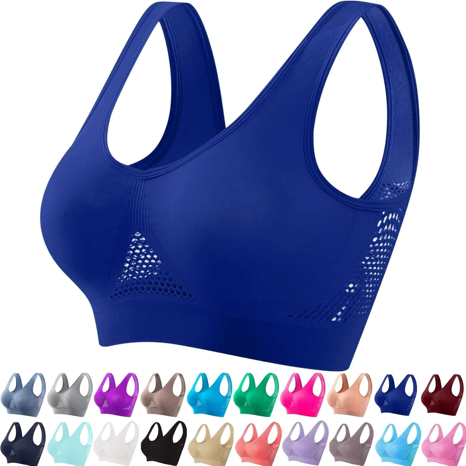 Breathable Anti-Sagging Sports Bras for Women Plus Size Wireless Bra with Cooling Lift-Up Air Tech Mesh High Support