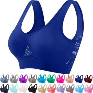 Breathable Anti-Sagging Sports Bras for Women Plus Size Wireless Bra with Cooling Lift-Up Air Tech Mesh High Support