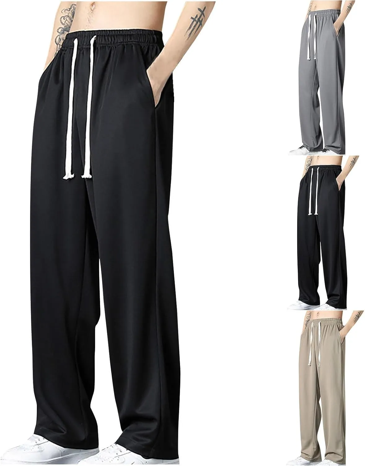 Cambkatl Mens Summer Lightweight Ice Silk Lounge Pants Fashion Drawstring Casual Outdoor Beach Sweatpants with Pockets