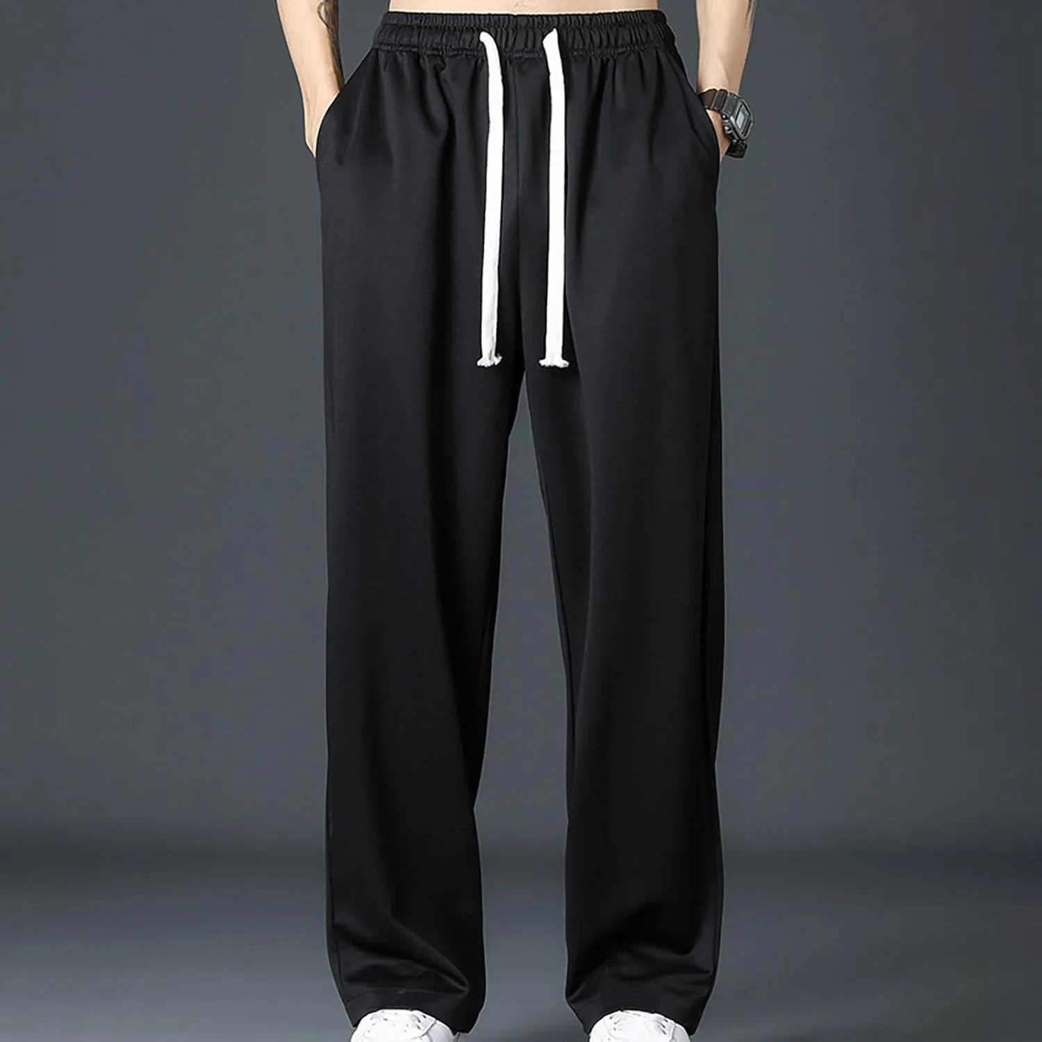 Cambkatl Mens Summer Lightweight Ice Silk Lounge Pants Fashion Drawstring Casual Outdoor Beach Sweatpants with Pockets