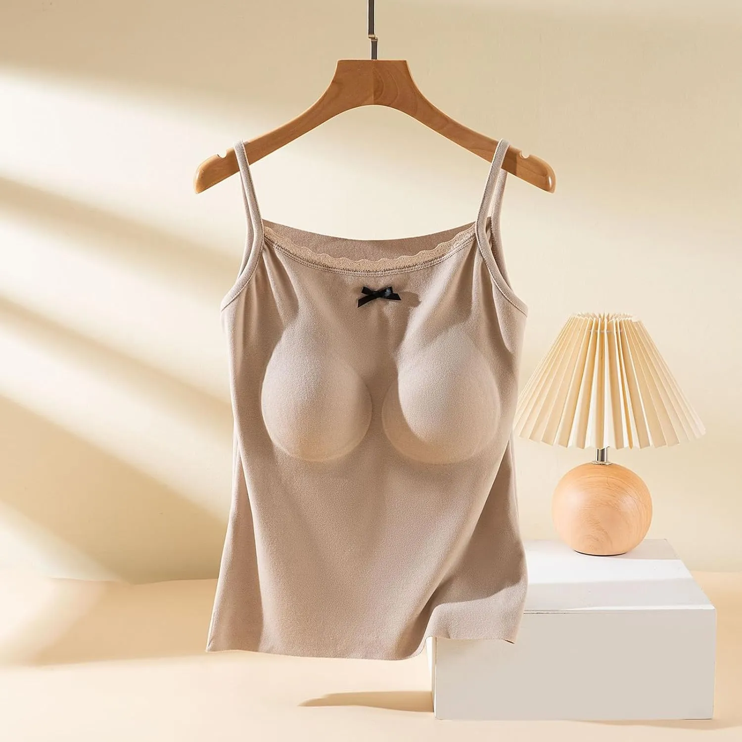 Camisole Top for Women Cute Lace Bow Spaghetti Strap Cami Tops with Built-In Bra Casual Comfort Basic Underwear Soft