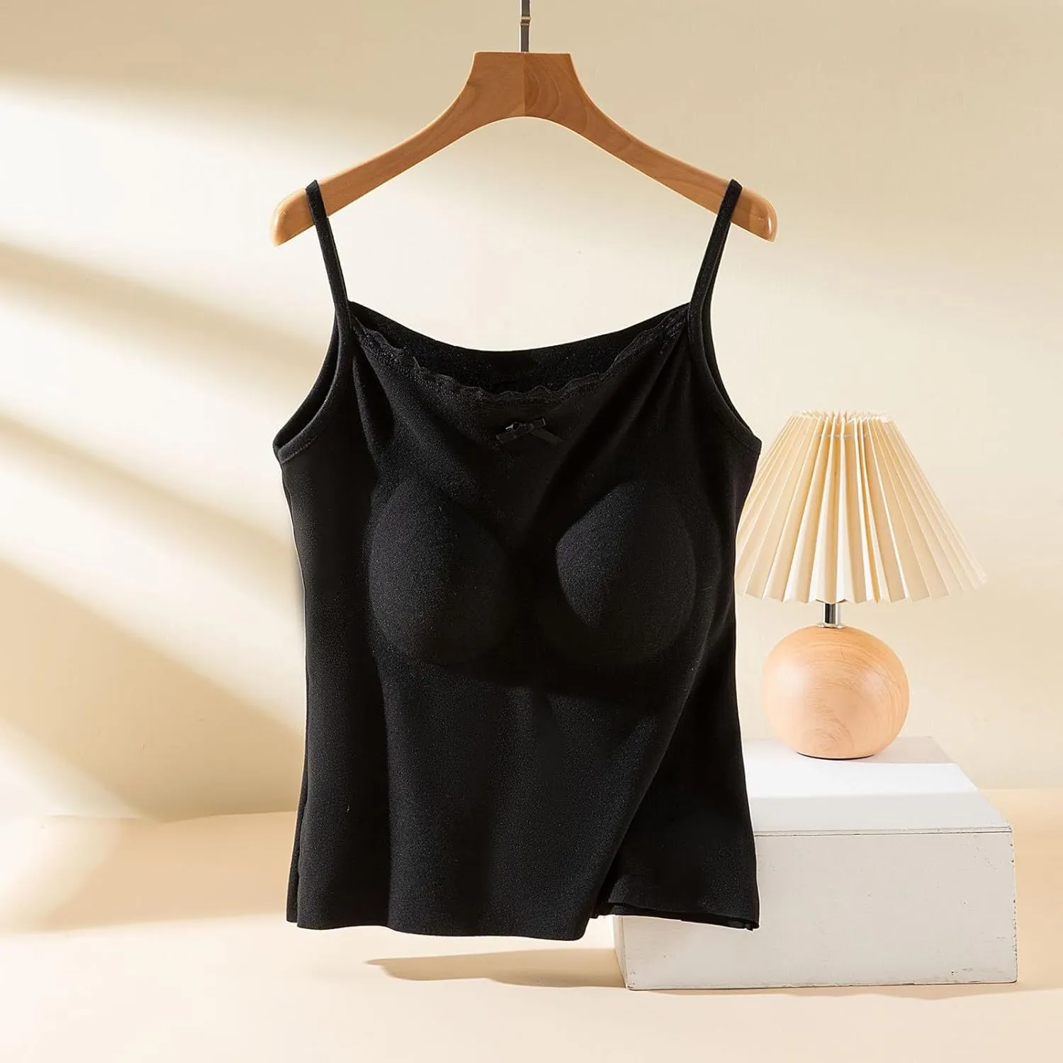 Camisole Top for Women Cute Lace Bow Spaghetti Strap Cami Tops with Built-In Bra Casual Comfort Basic Underwear Soft