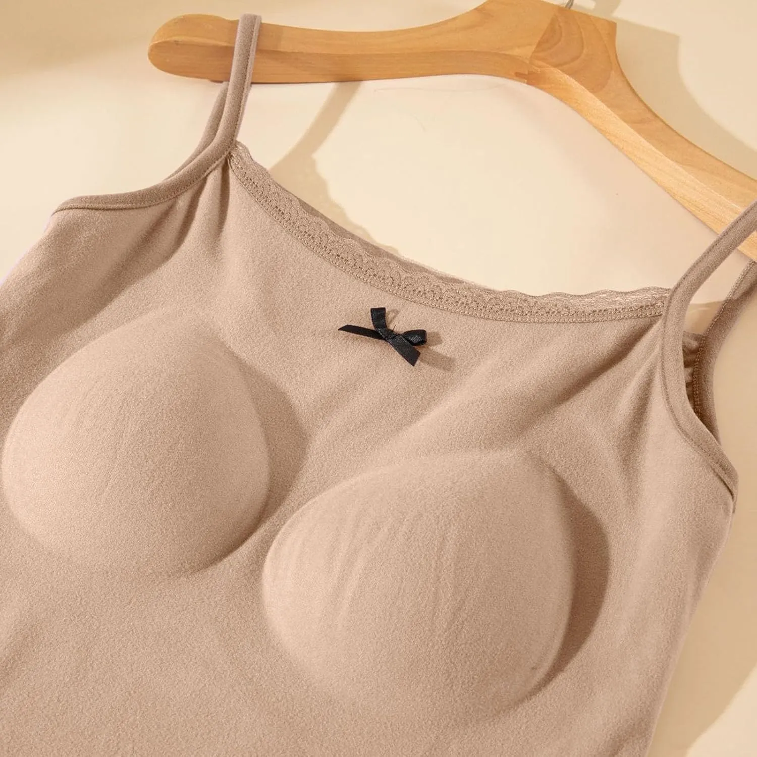Camisole Top for Women Cute Lace Bow Spaghetti Strap Cami Tops with Built-In Bra Casual Comfort Basic Underwear Soft