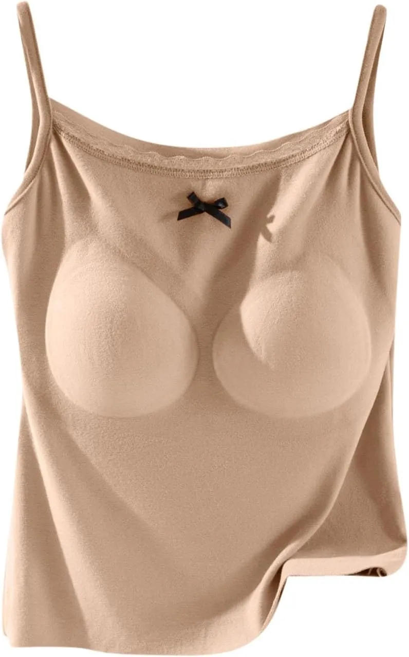 Camisole Top for Women Cute Lace Bow Spaghetti Strap Cami Tops with Built-In Bra Casual Comfort Basic Underwear Soft