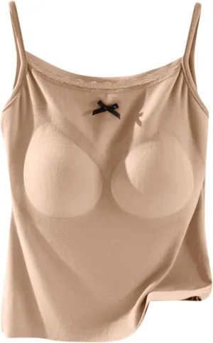 Camisole Top for Women Cute Lace Bow Spaghetti Strap Cami Tops with Built-In Bra Casual Comfort Basic Underwear Soft