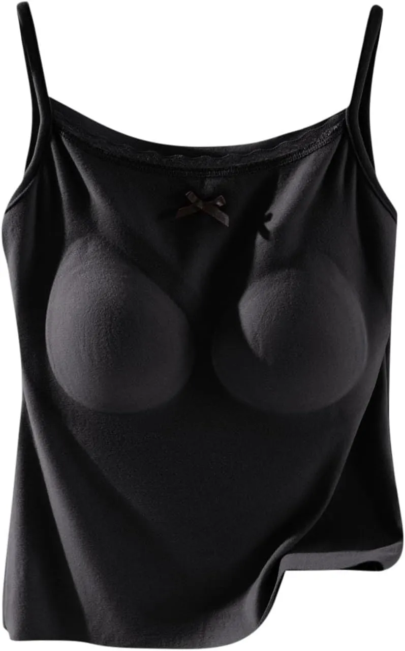 Camisole Top for Women Cute Lace Bow Spaghetti Strap Cami Tops with Built-In Bra Casual Comfort Basic Underwear Soft