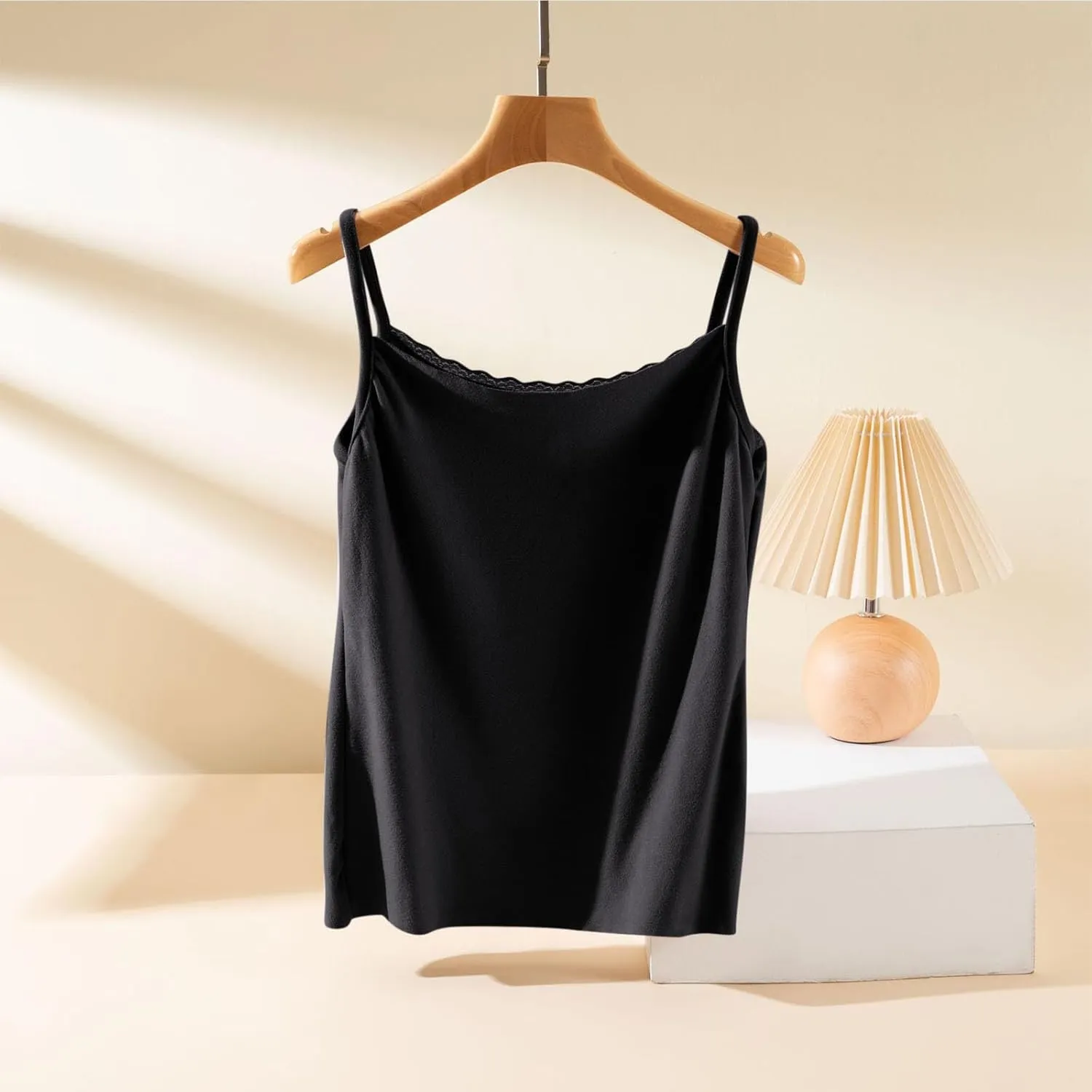 Camisole Top for Women Cute Lace Bow Spaghetti Strap Cami Tops with Built-In Bra Casual Comfort Basic Underwear Soft