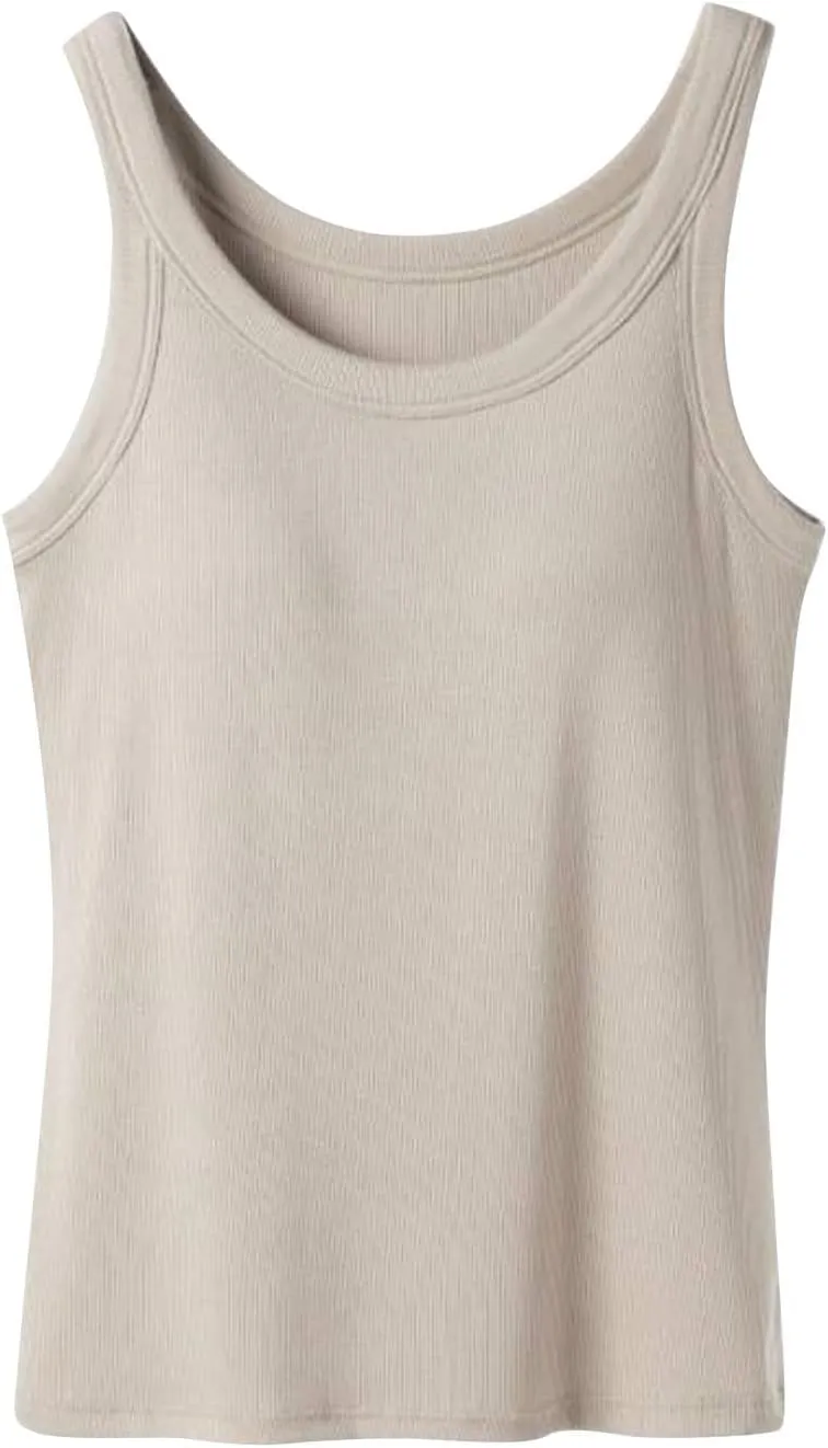 Camisole Tops for Women Built in Bra Cotton Soft Workout Padded Underwear Summer Running Layering Cami Undershirt