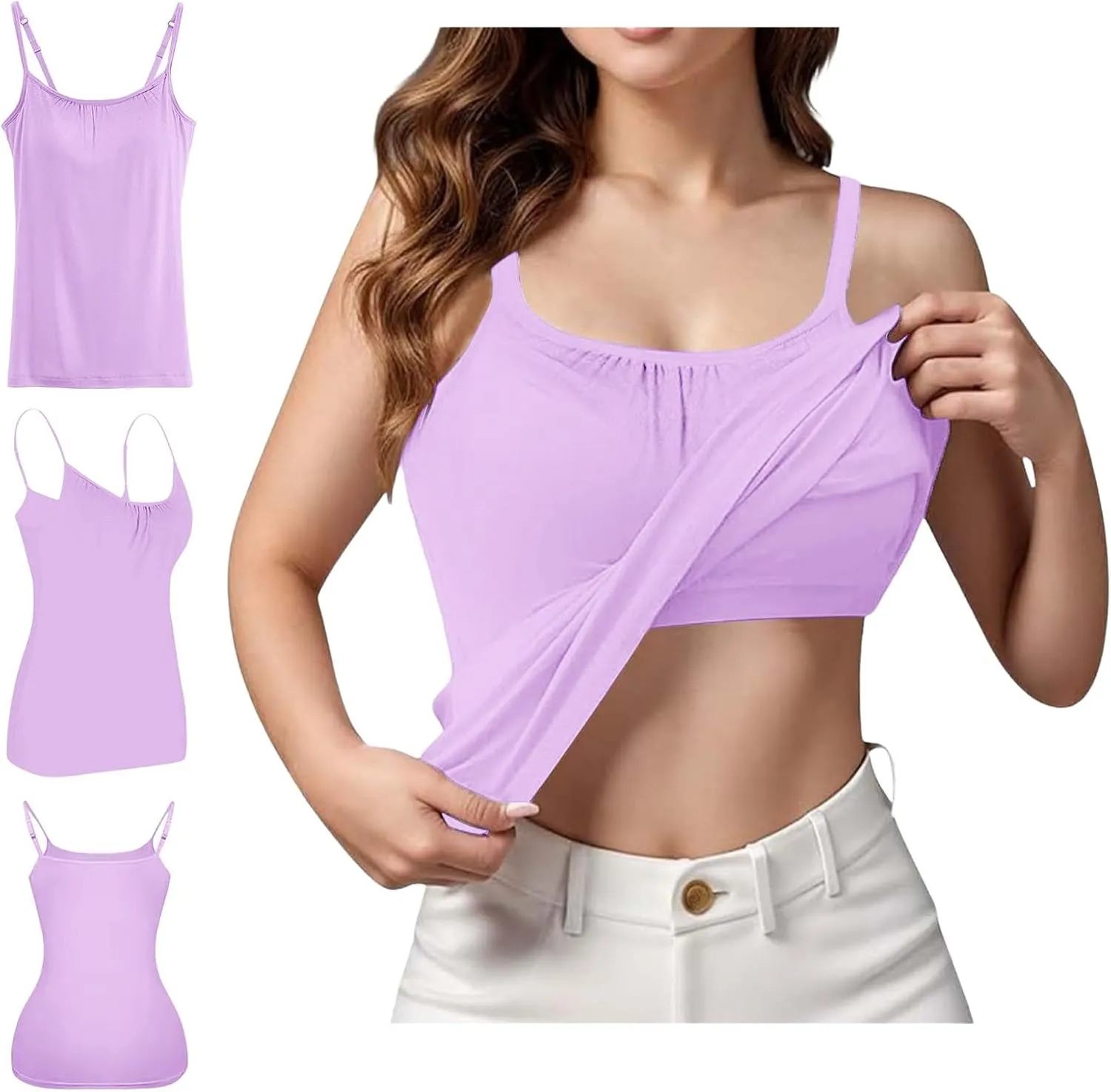Camisole Tops with Built in Bra for Women Summer Modal Casual Running Layering Fitness Workout Outfits Shirts Cami