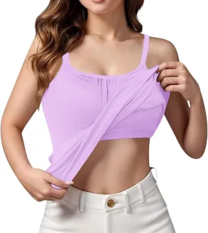 Camisole Tops with Built in Bra for Women Summer Modal Casual Running Layering Fitness Workout Outfits Shirts Cami