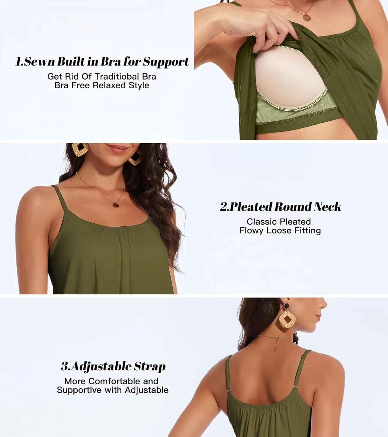 Camisoles for Women with Built in Bra Adjustable Strap Tank Tops Cami Sleeveless Summer Tops for Workout Sleeping Traveling