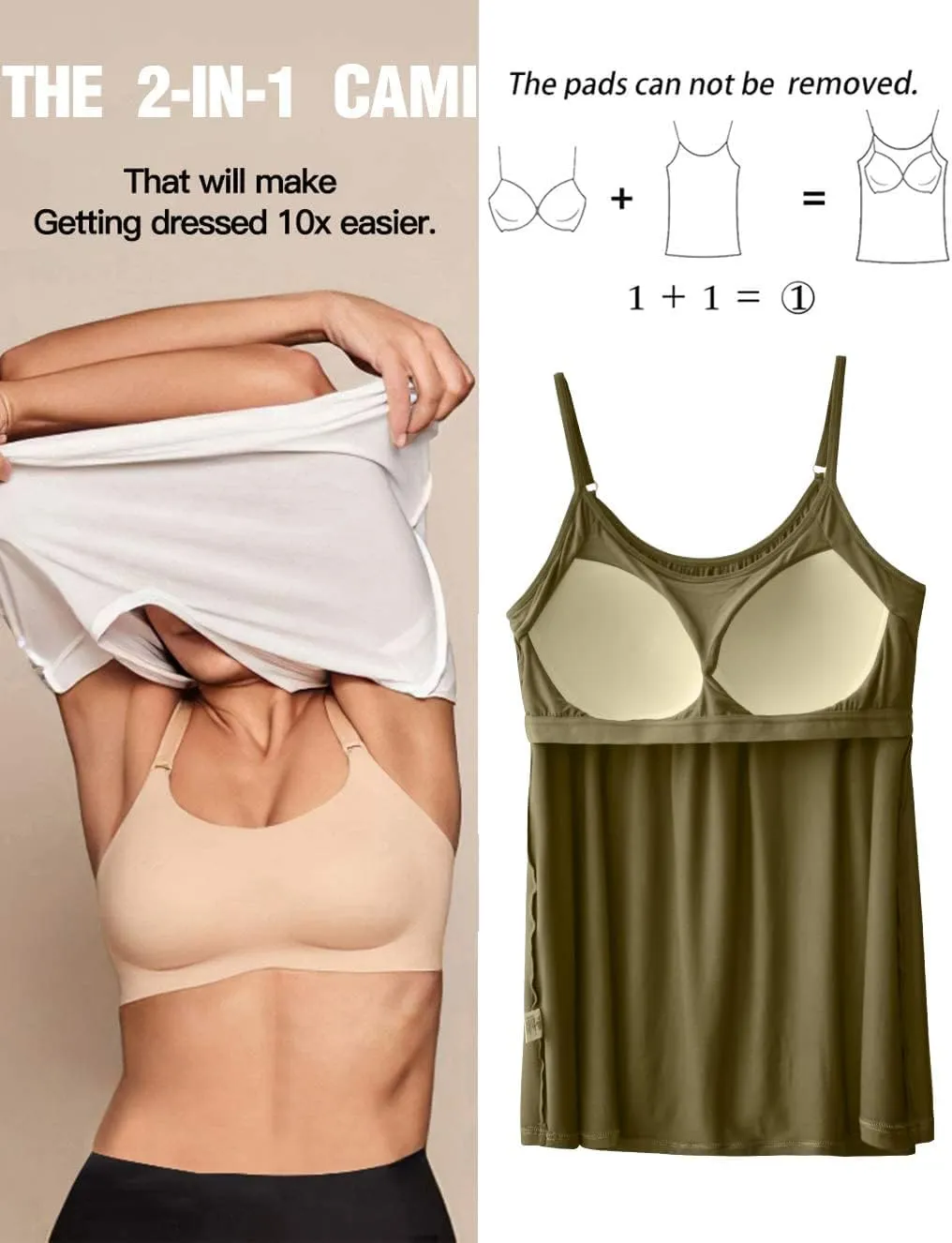 Camisoles for Women with Built in Bra Adjustable Strap Tank Tops Cami Sleeveless Summer Tops for Workout Sleeping Traveling