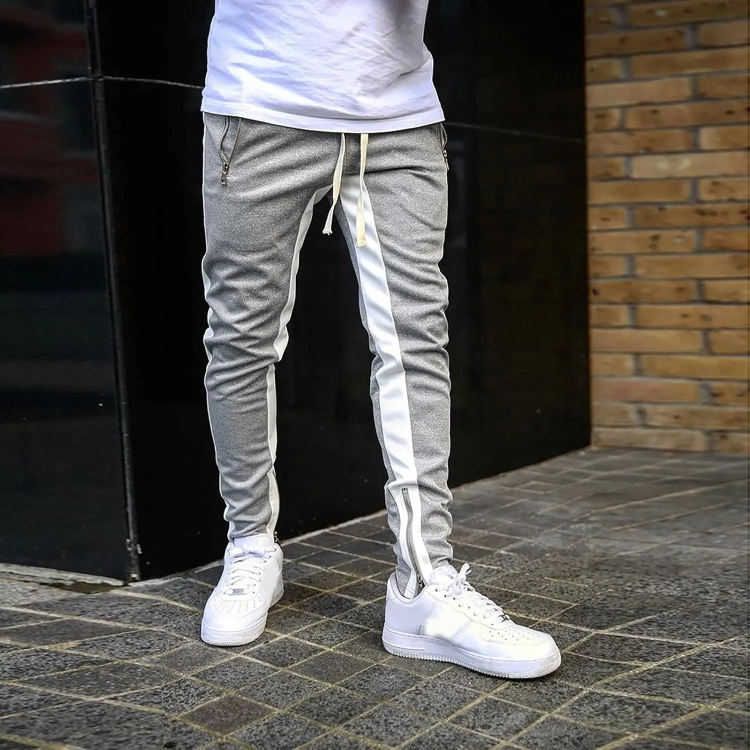 Cargo Trousers for Men Bottoms Mens Jogging Bottoms Slim Fit Sports Trousers with Zip Pockets Mens Cargo Sweatpants